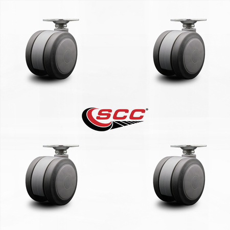 Service Caster 3'' Gray Heavy Duty Floor Safe Twin Wheel Casters Top Plate , 4PK SCC-TP02S75-TPR-GRY-4